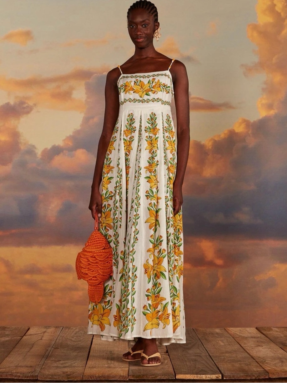 FARM Rio White Maxi Dress with Yellow Floral Panels
